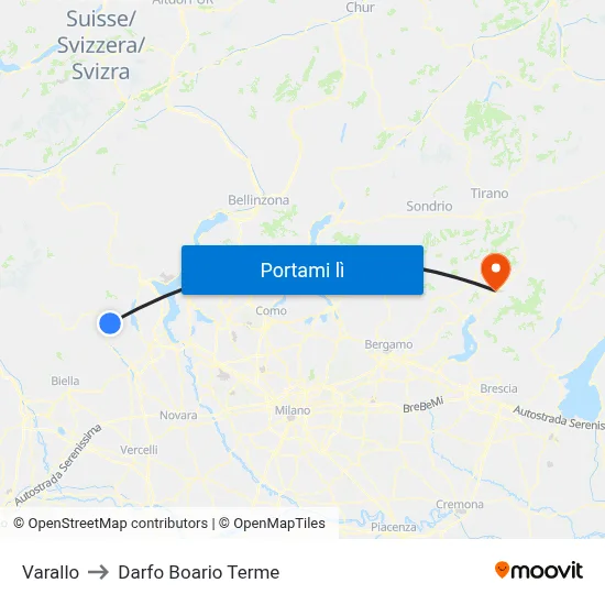 Varallo to Darfo Boario Terme map