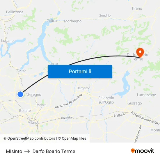 Misinto to Darfo Boario Terme map