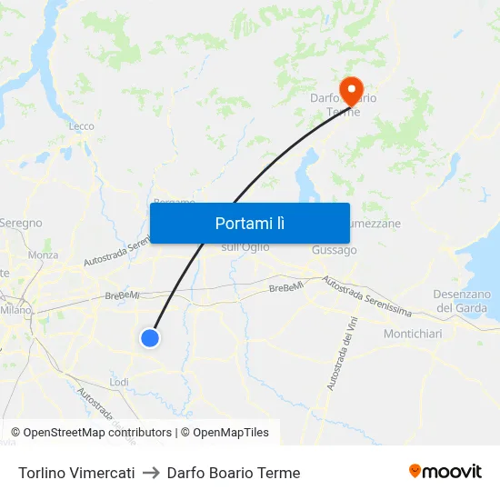 Torlino Vimercati to Darfo Boario Terme map