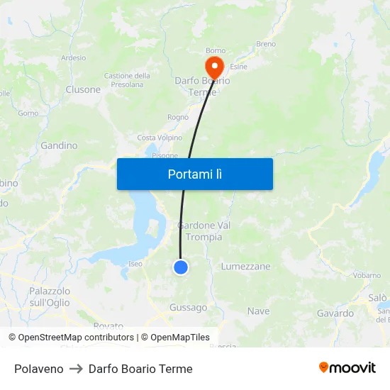 Polaveno to Darfo Boario Terme map