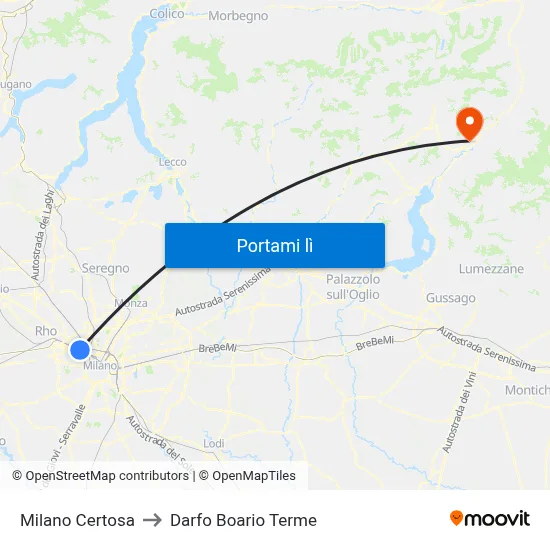 Milano Certosa to Darfo Boario Terme map
