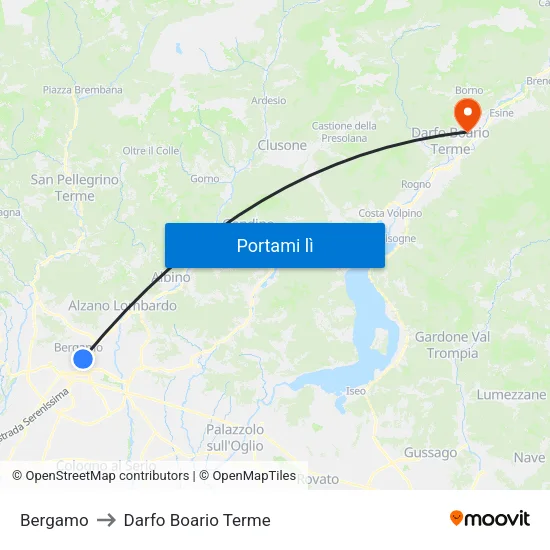 Bergamo to Darfo Boario Terme map