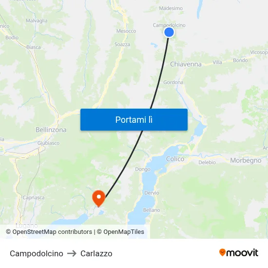 Campodolcino to Carlazzo map