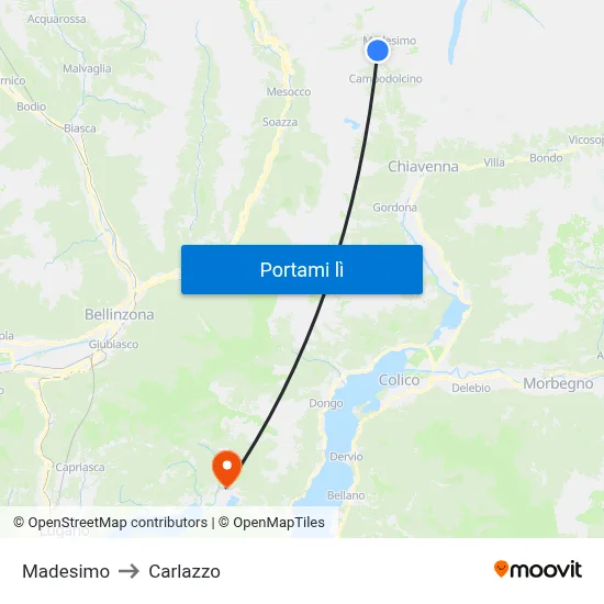 Madesimo to Carlazzo map