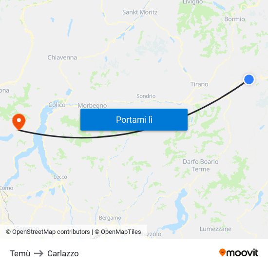 Temù to Carlazzo map
