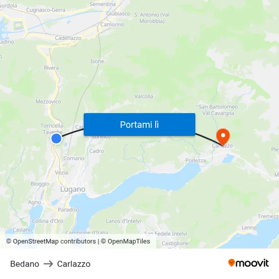 Bedano to Carlazzo map