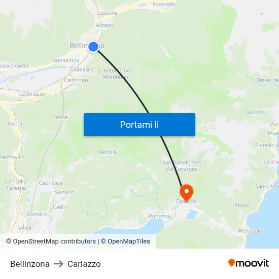 Bellinzona to Carlazzo map