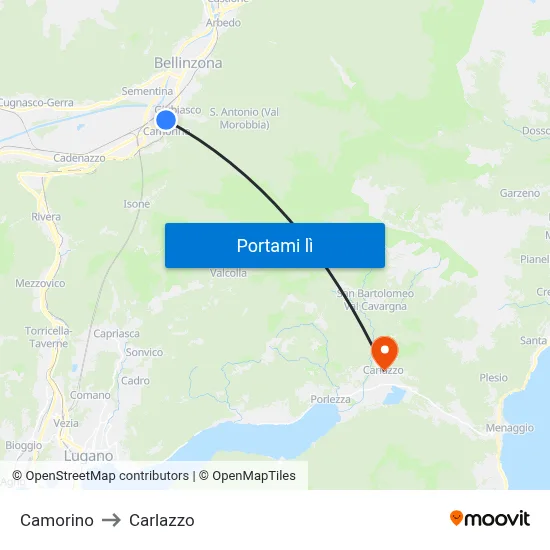 Camorino to Carlazzo map