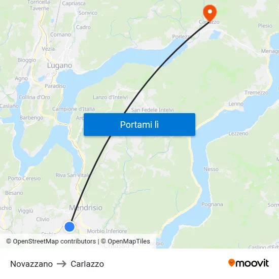 Novazzano to Carlazzo map