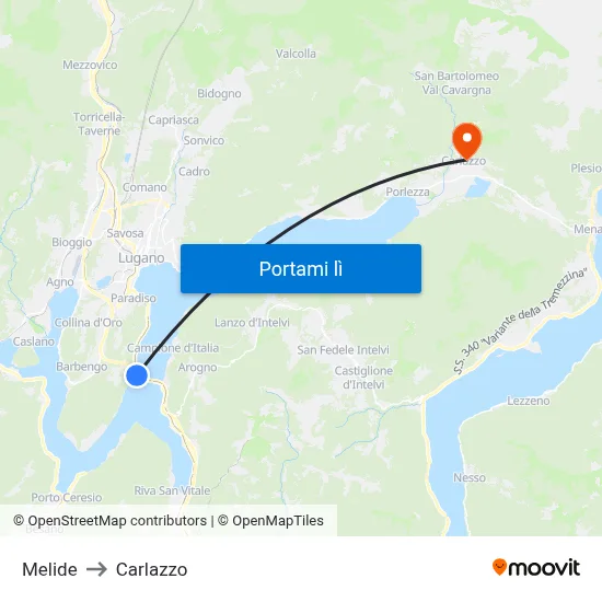 Melide to Carlazzo map
