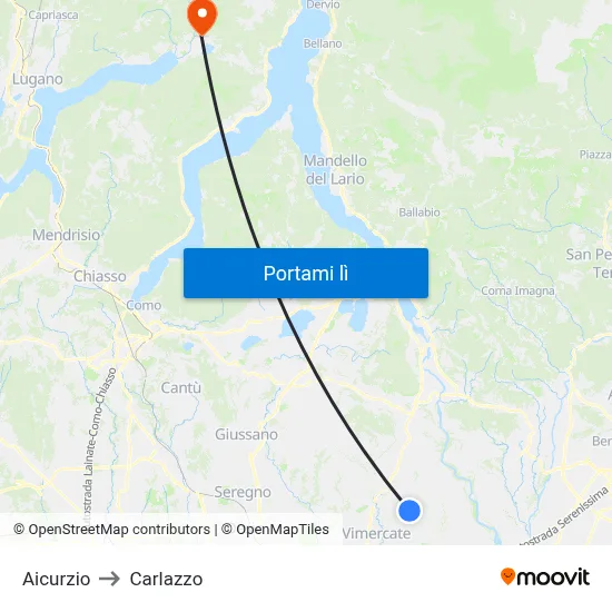 Aicurzio to Carlazzo map