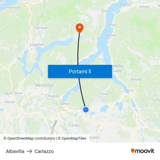 Albavilla to Carlazzo map