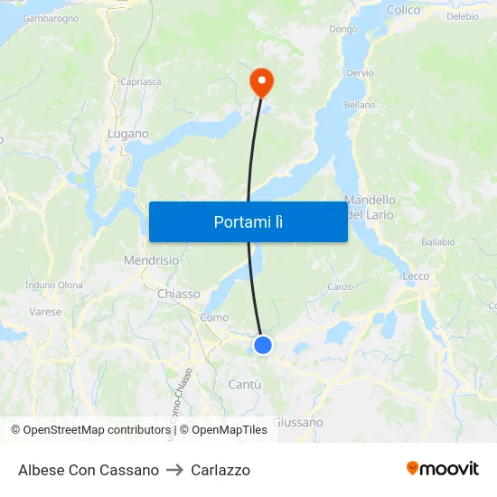 Albese Con Cassano to Carlazzo map
