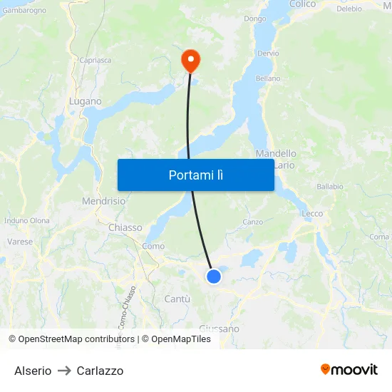 Alserio to Carlazzo map