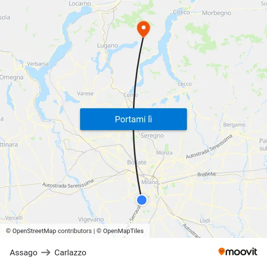 Assago to Carlazzo map