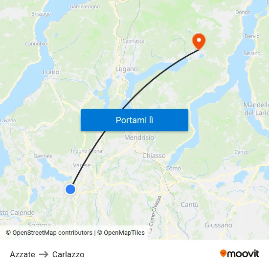 Azzate to Carlazzo map