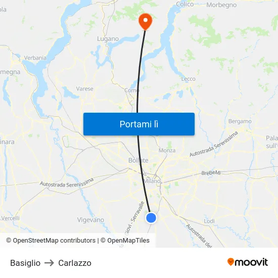 Basiglio to Carlazzo map