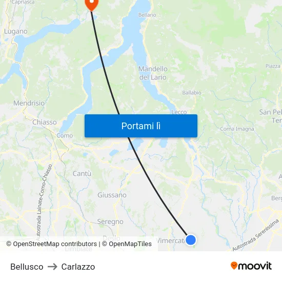 Bellusco to Carlazzo map