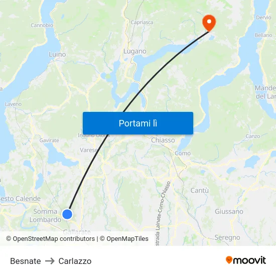 Besnate to Carlazzo map