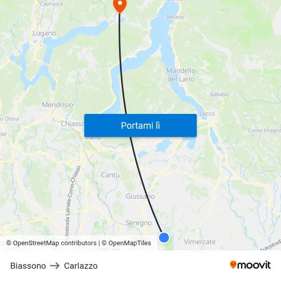 Biassono to Carlazzo map