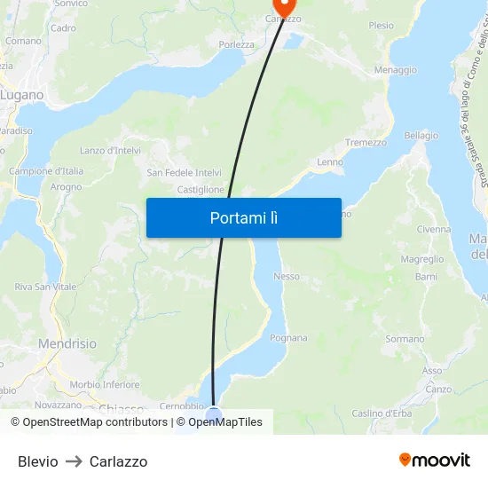 Blevio to Carlazzo map