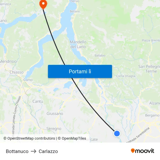 Bottanuco to Carlazzo map