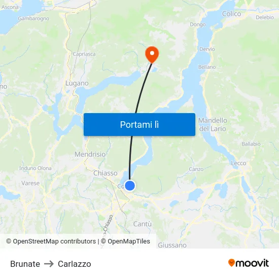 Brunate to Carlazzo map