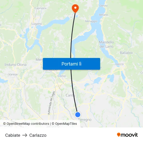 Cabiate to Carlazzo map