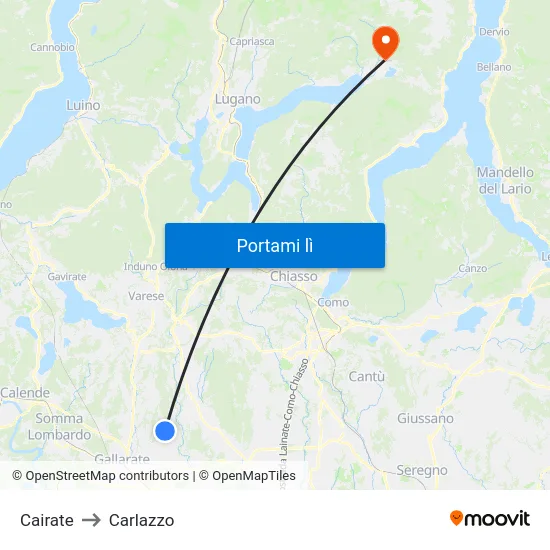 Cairate to Carlazzo map