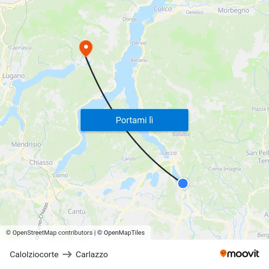 Calolziocorte to Carlazzo map