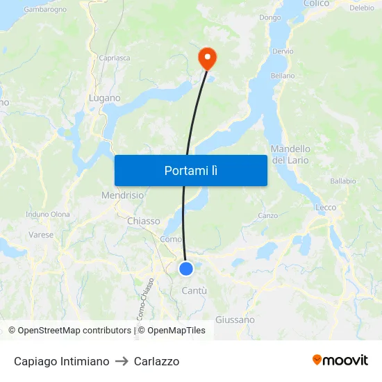 Capiago Intimiano to Carlazzo map