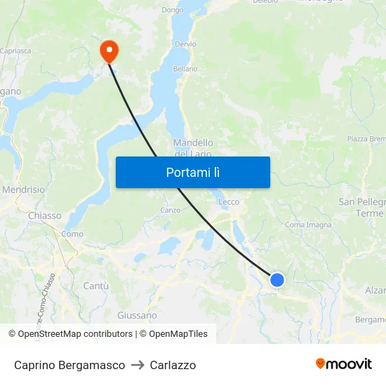 Caprino Bergamasco to Carlazzo map