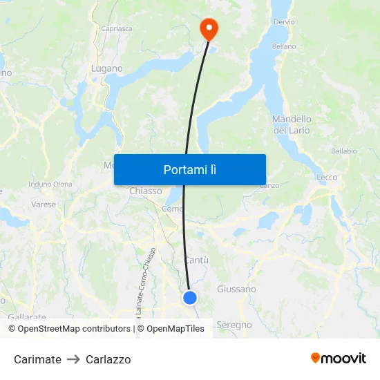Carimate to Carlazzo map