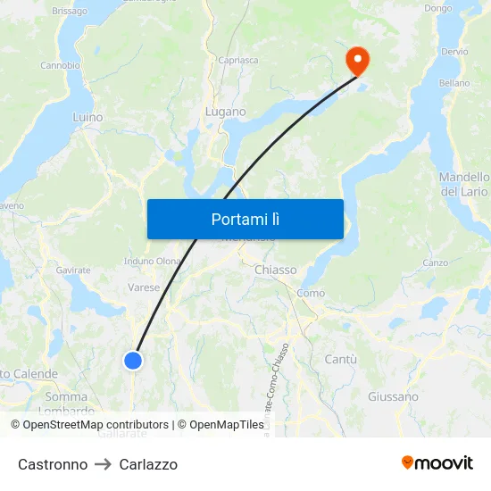 Castronno to Carlazzo map