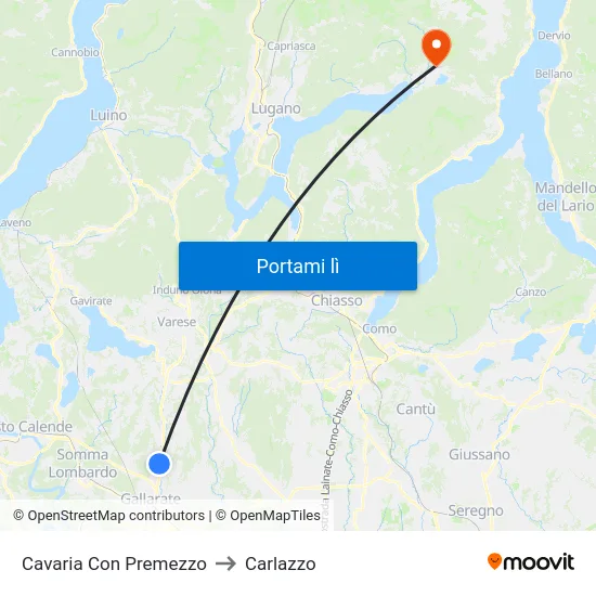 Cavaria Con Premezzo to Carlazzo map