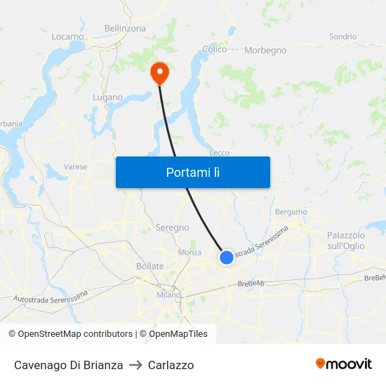 Cavenago Di Brianza to Carlazzo map