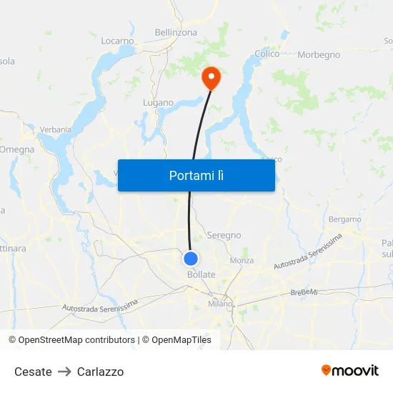 Cesate to Carlazzo map