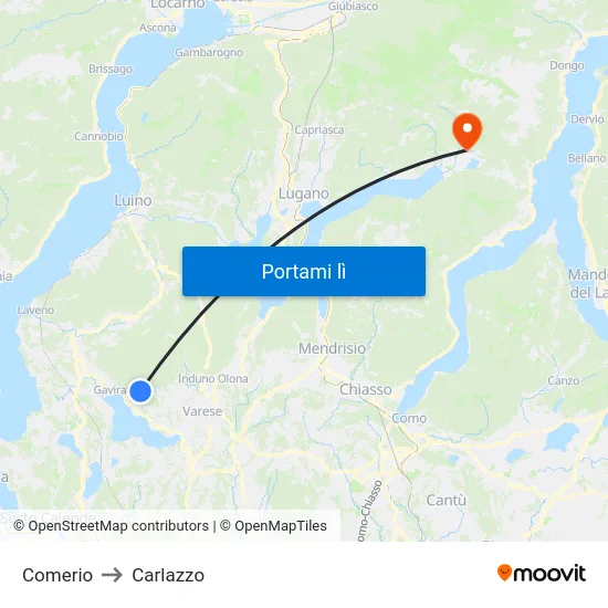 Comerio to Carlazzo map