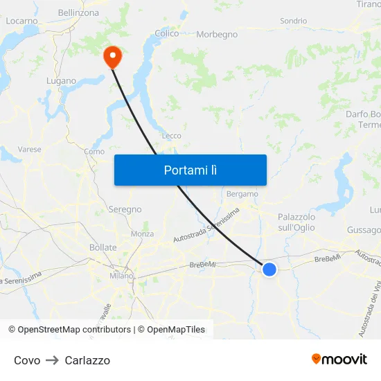 Covo to Carlazzo map