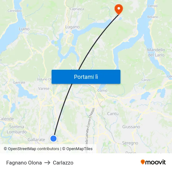 Fagnano Olona to Carlazzo map