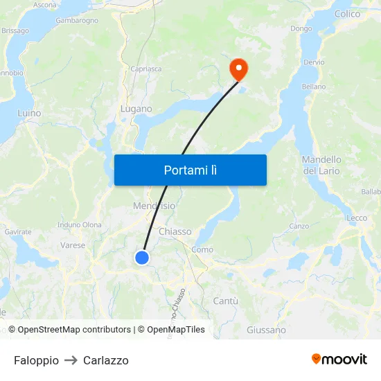 Faloppio to Carlazzo map