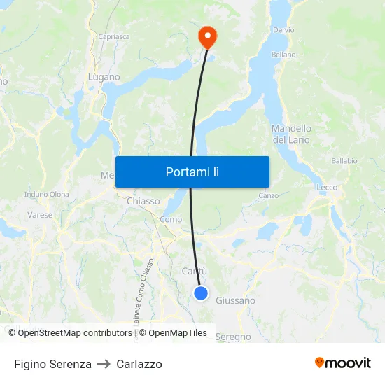 Figino Serenza to Carlazzo map