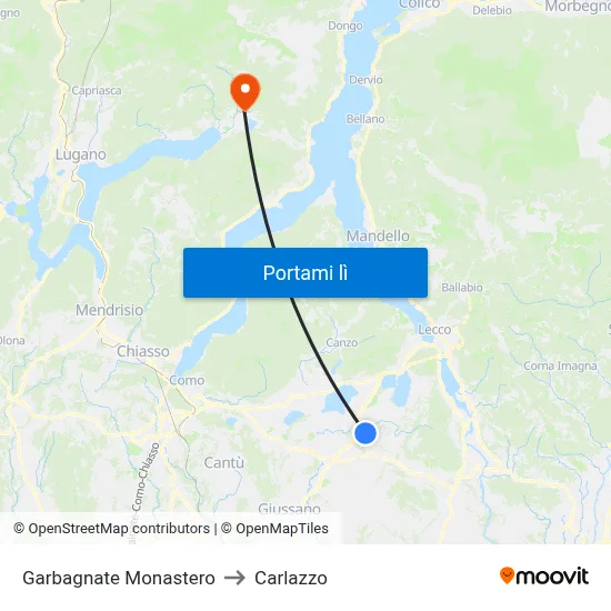 Garbagnate Monastero to Carlazzo map