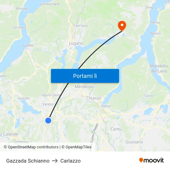 Gazzada Schianno to Carlazzo map