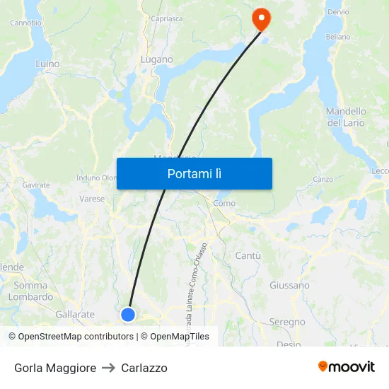 Gorla Maggiore to Carlazzo map