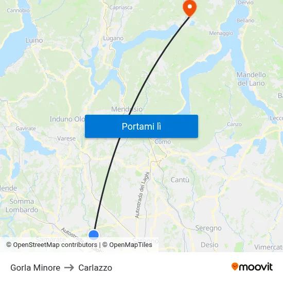 Gorla Minore to Carlazzo map