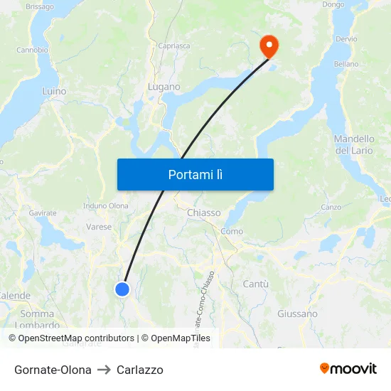 Gornate-Olona to Carlazzo map
