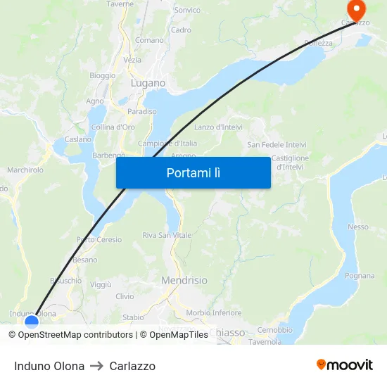 Induno Olona to Carlazzo map