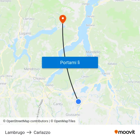 Lambrugo to Carlazzo map