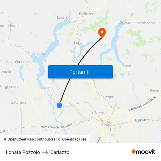 Lonate Pozzolo to Carlazzo map